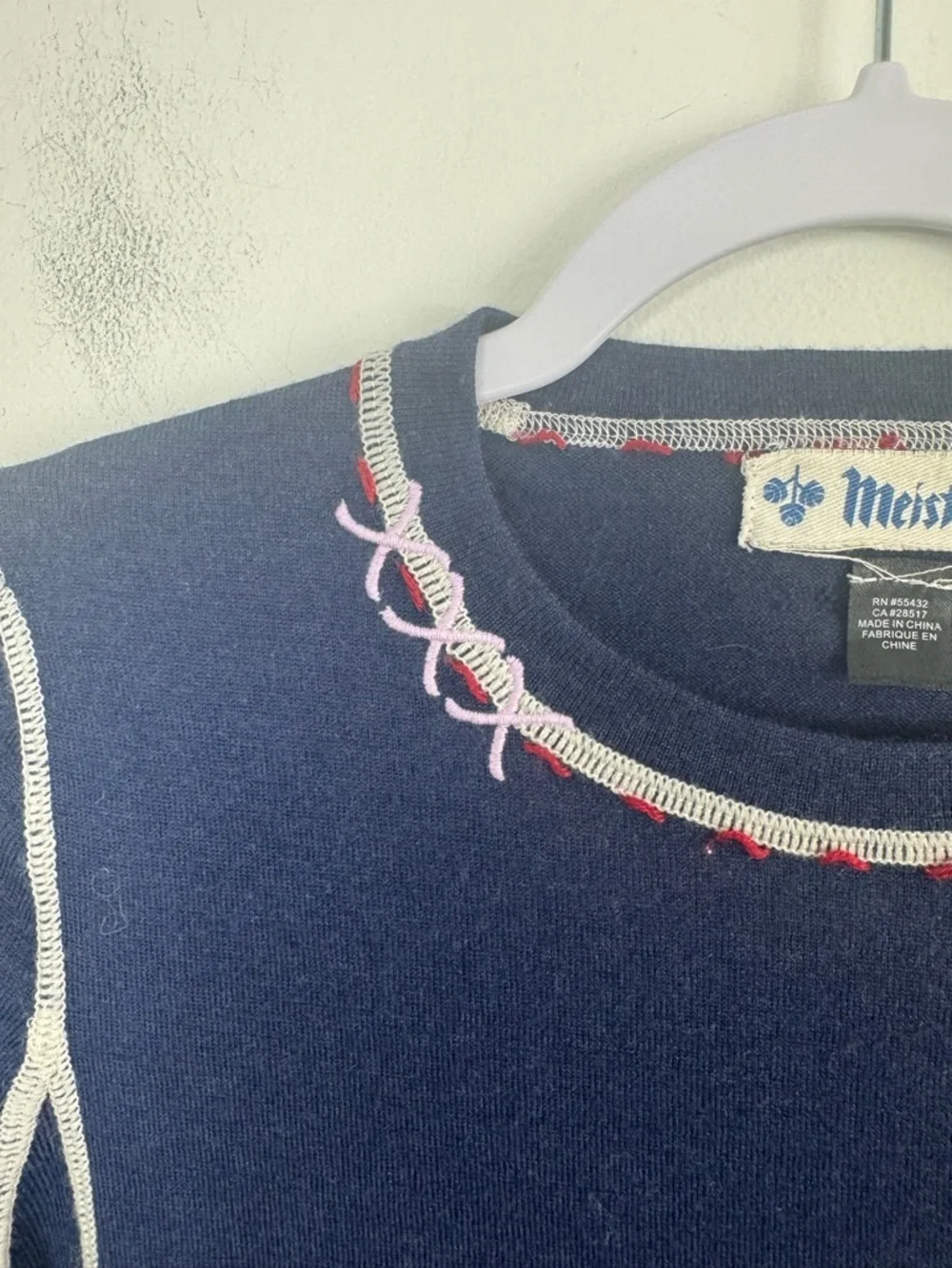 Meister Merino Wool Navy Blue White Trim Vintage Sweater Size Small